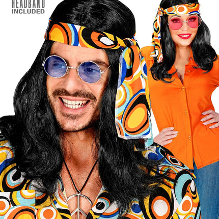 Parrucca Disco 70S nera con fascia