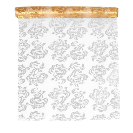 Tessuto Organza Bianco Oro e Argento Stampa Fiori Re 36cm 9m