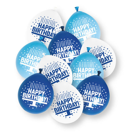 Palloncini in lattice "Happy Birthday" blu assortiti da 23 cm 10 pezzi