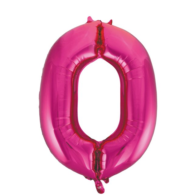 Folie Ballon Cijfer 0 Fuchsia XL 86cm leeg - Partywinkel - 5712735007166