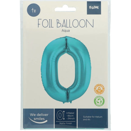 Folie Ballon Cijfer 0 Pastel Mintgroen XL 86cm leeg van Folat koop je bij Partywinkel