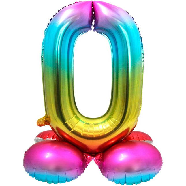 Folie Ballon Cijfer 0 Regenboog met standaard 72cm van Folat koop je bij Partywinkel