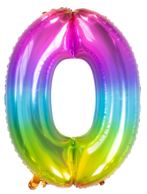 Folie Ballon Cijfer 0 Regenboog XL 81cm leeg van Folat koop je bij Partywinkel