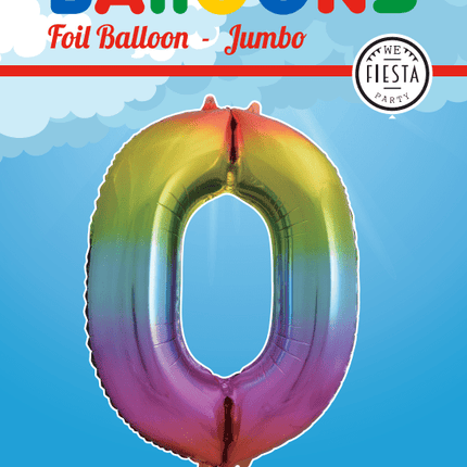 Folie Ballon Cijfer 0 Regenboog XL 86cm leeg van WeFiesta koop je bij Partywinkel