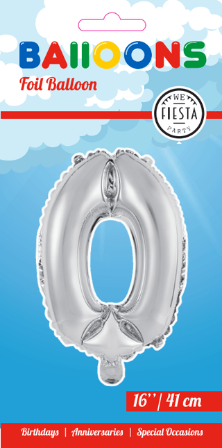 Folie Ballon Cijfer 0 Zilver 41cm met Rietje van WeFiesta koop je bij Partywinkel