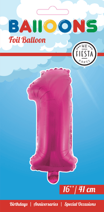 Folie Ballon Cijfer 1 Roze 41cm met Rietje van WeFiesta koop je bij Partywinkel