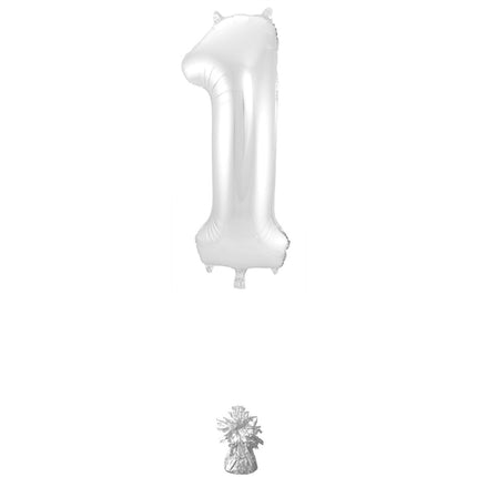 Folie Ballon Cijfer 1 Zilver Metallic XL 86cm leeg van Folat koop je bij Partywinkel