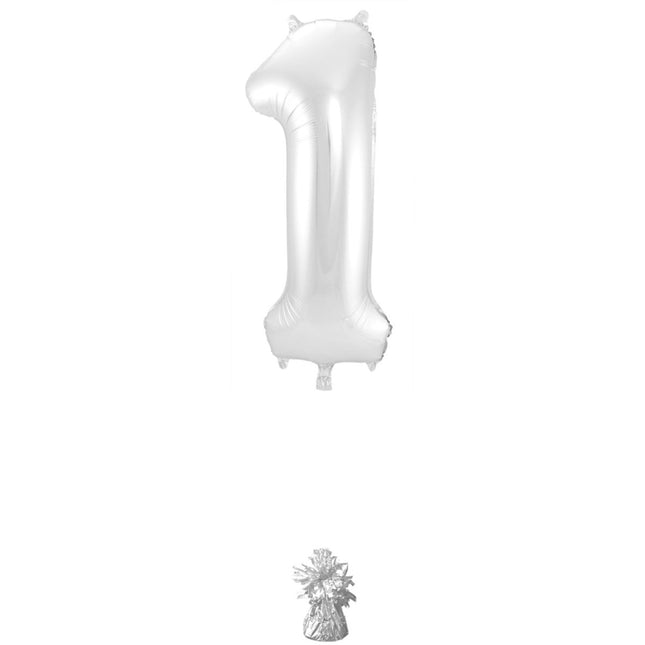 Folie Ballon Cijfer 1 Zilver Metallic XL 86cm leeg van Folat koop je bij Partywinkel