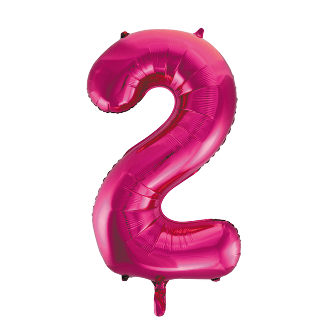 Folie Ballon Cijfer 2 Fuchsia XL 86cm leeg - Partywinkel - 5712735007081