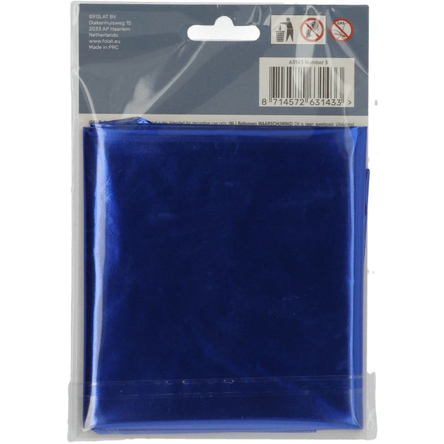 Folie Ballon Cijfer 3 Blauw Metallic XL 86cm leeg van Folat koop je bij Partywinkel