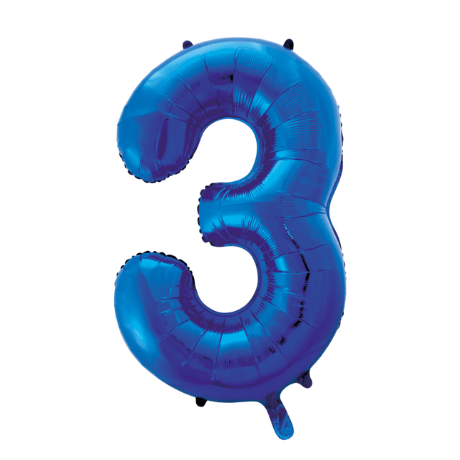 Folie Ballon Cijfer 3 Blauw XL 86cm leeg - Partywinkel - 5712735007180