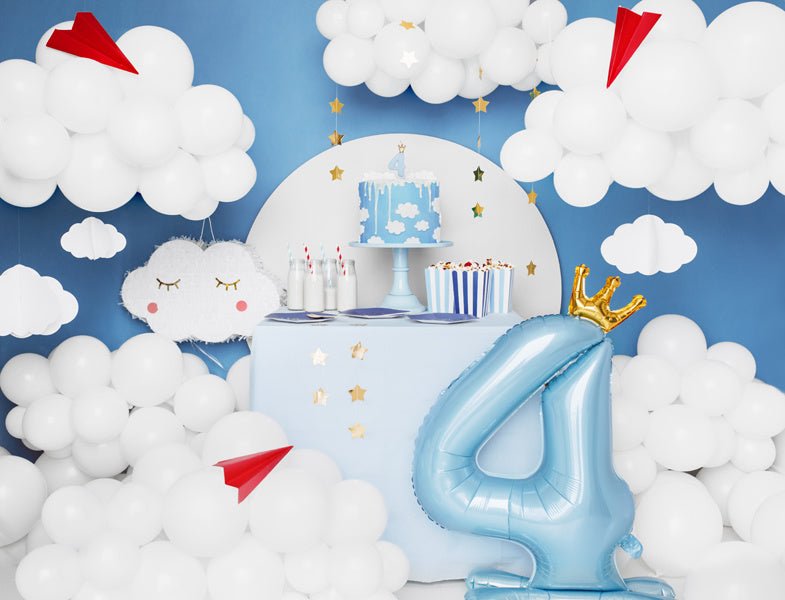 Folie Ballon Cijfer 4 Lichtblauw Standaard Leeg 84cm van Partydeco koop je bij Partywinkel