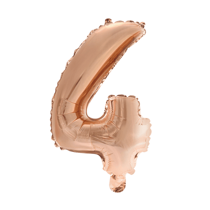 Folie Ballon Cijfer 4 Rose Goud 41cm met Rietje van WeFiesta koop je bij Partywinkel