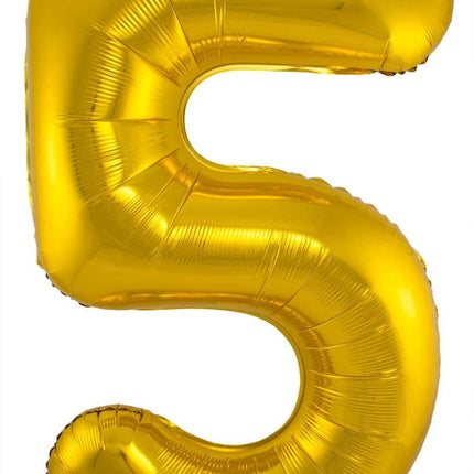 Folie Ballon Cijfer 5 Goud Metallic XL 86cm leeg van Folat koop je bij Partywinkel