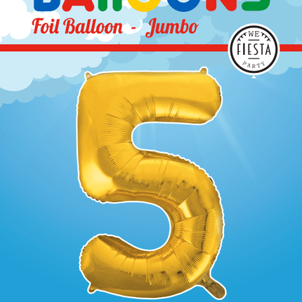 Folie Ballon Cijfer 5 Goud XL 86cm leeg - Partywinkel - 5712735006725