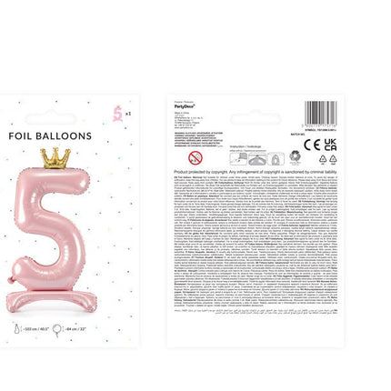 Folie Ballon Cijfer 5 Lichtroze Standaard Leeg 84cm van Partydeco koop je bij Partywinkel