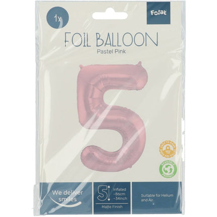 Folie Ballon Cijfer 5 Pastel Roze XL 86cm leeg van Folat koop je bij Partywinkel