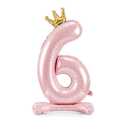 Folie Ballon Cijfer 6 Lichtroze Standaard Leeg 84cm van Partydeco koop je bij Partywinkel