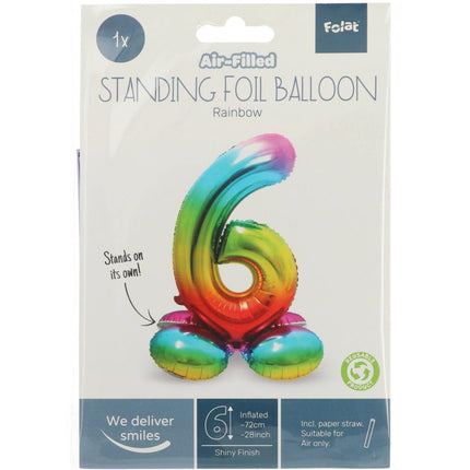 Folie Ballon Cijfer 6 Regenboog met standaard 72cm van Folat koop je bij Partywinkel