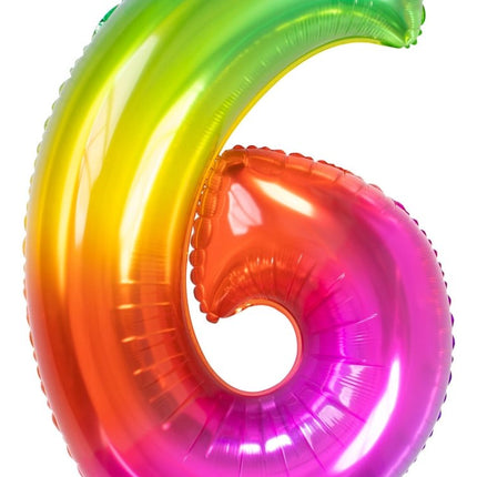 Folie Ballon Cijfer 6 Regenboog XL 81cm leeg van Folat koop je bij Partywinkel