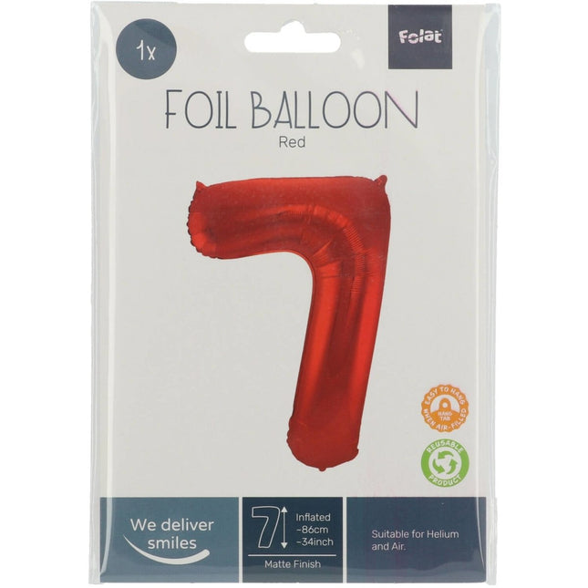Folie Ballon Cijfer 7 Mat Rood XL 86cm leeg van Folat koop je bij Partywinkel