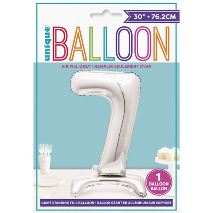 Folie Ballon Cijfer 7 Zilver Standaard 76cm van Unique koop je bij Partywinkel