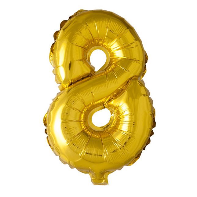 Folie Ballon Cijfer 8 Goud 41cm met Rietje van WeFiesta koop je bij Partywinkel