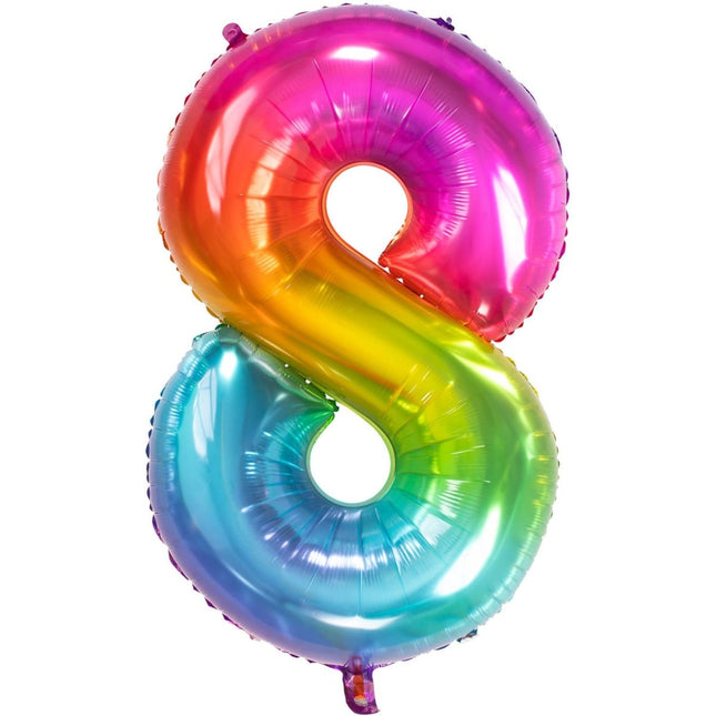 Folie Ballon Cijfer 8 Regenboog XL 81cm leeg van Folat koop je bij Partywinkel