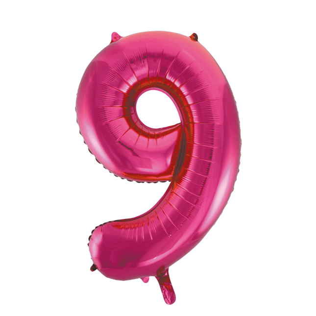 Folie Ballon Cijfer 9 Fuchsia XL 86cm leeg - Partywinkel - 5712735007159