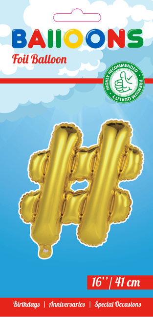 Folie Ballon Hashtag  Goud 41cm met Rietje van WeFiesta koop je bij Partywinkel
