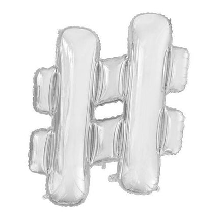 Folie Ballon Hashtag  Zilver XL 102cm leeg van WeFiesta koop je bij Partywinkel