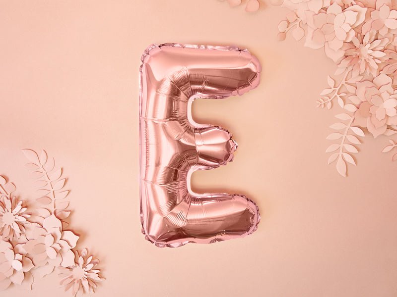 Folie Ballon Letter E Rose Goud Leeg 35cm van Partydeco koop je bij Partywinkel
