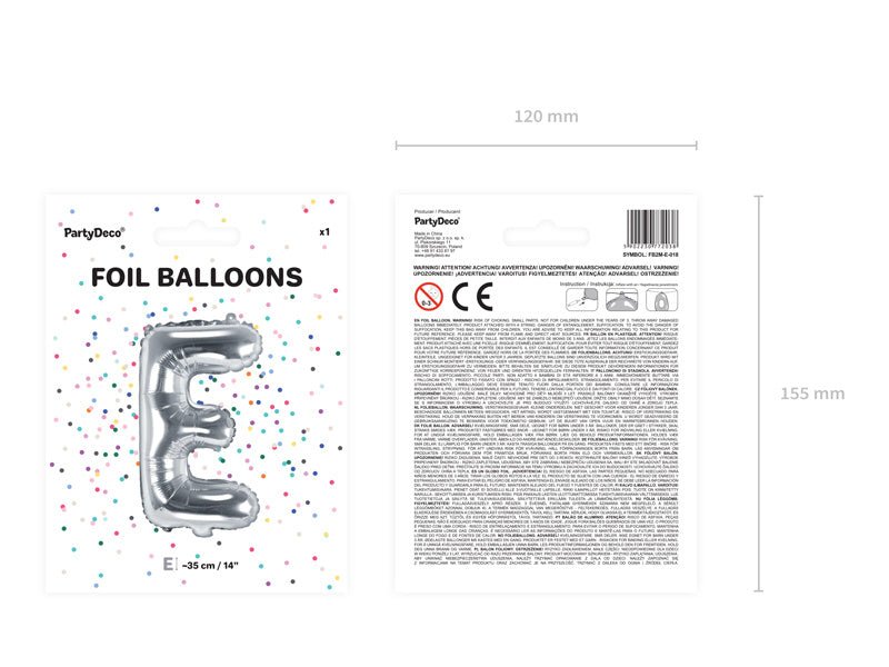 Folie Ballon Letter E Zilver Leeg 35cm van Partydeco koop je bij Partywinkel