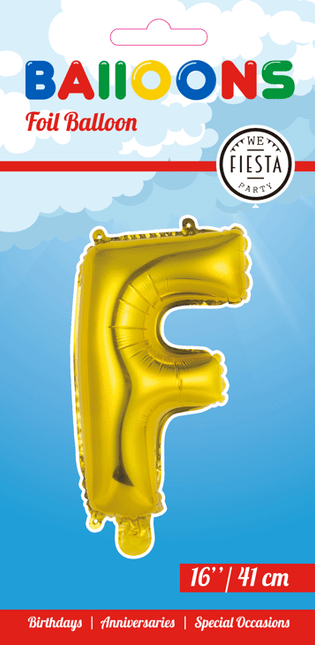 Folie Ballon Letter F Goud 41cm met Rietje van WeFiesta koop je bij Partywinkel