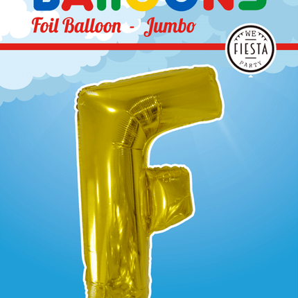 Folie Ballon Letter F Goud XL 102cm leeg van WeFiesta koop je bij Partywinkel