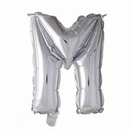 Folie Ballon Letter M Zilver XL 102cm leeg van WeFiesta koop je bij Partywinkel