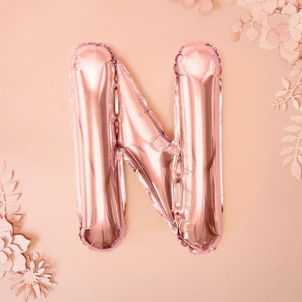 Folie Ballon Letter N Rose Goud Leeg 35cm van Partydeco koop je bij Partywinkel