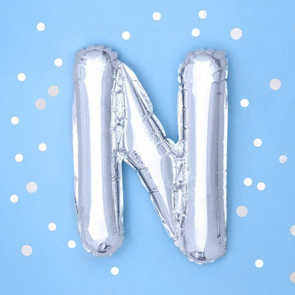 Folie Ballon Letter N Zilver Leeg 35cm van Partydeco koop je bij Partywinkel