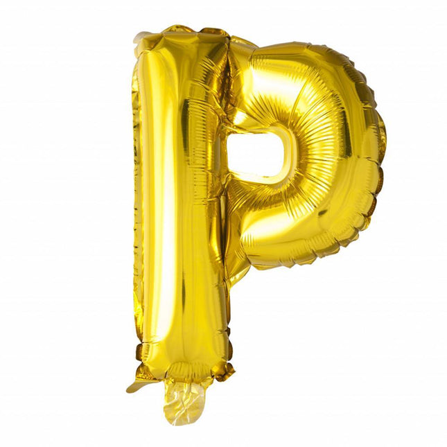Folie Ballon Letter P Goud 41cm met Rietje van WeFiesta koop je bij Partywinkel