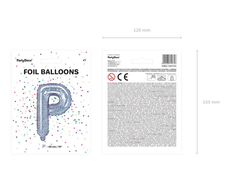 Folie Ballon Letter P Holografisch Leeg 35cm van Partydeco koop je bij Partywinkel