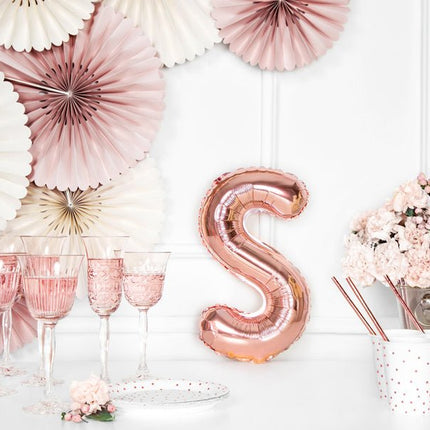 Folie Ballon Letter S Rose Goud Leeg 35cm van Partydeco koop je bij Partywinkel