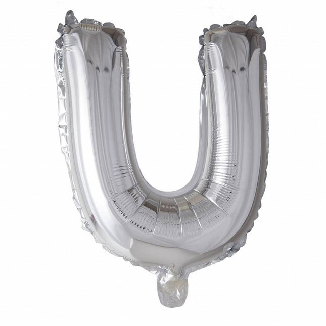 Folie Ballon Letter U Zilver XL 102cm leeg van WeFiesta koop je bij Partywinkel