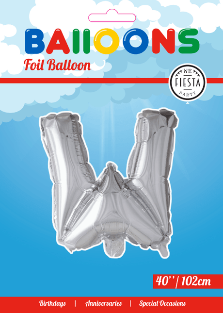 Folie Ballon Letter W Zilver XL 102cm leeg van WeFiesta koop je bij Partywinkel