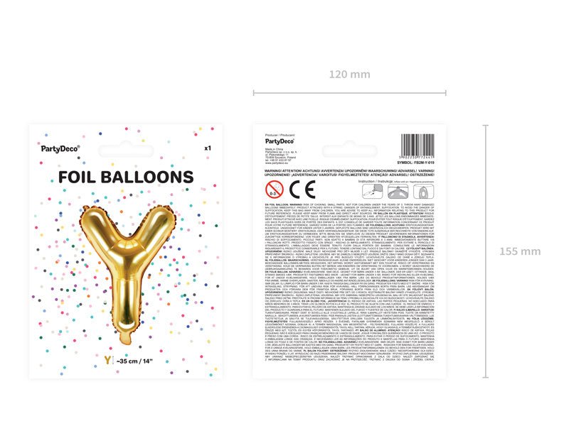 Folie Ballon Letter Y Goud Leeg 35cm van Partydeco koop je bij Partywinkel