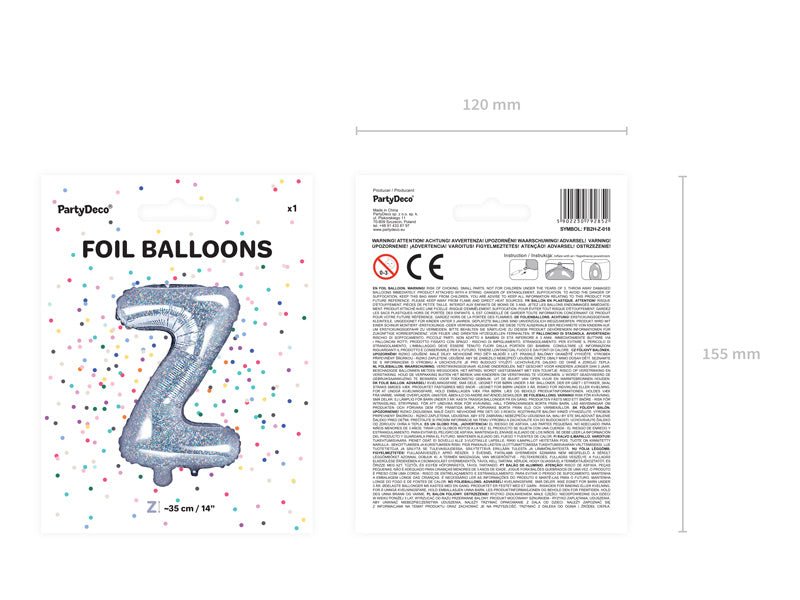 Folie Ballon Letter Z Holografisch Leeg 35cm van Partydeco koop je bij Partywinkel