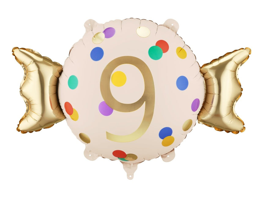 Folie Helium Ballon 9 Jaar Snoep 61cm Leeg van Partydeco koop je bij Partywinkel