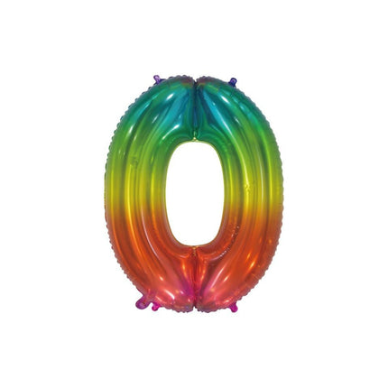 Folieballon Cijfer 0 Regenboog Transparant 66cm van WeFiesta koop je bij Partywinkel