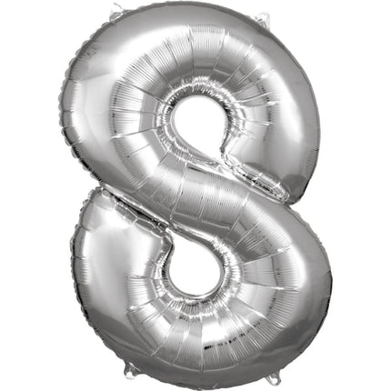 Folieballon – Cijfer 8 – Zilver – 86 x 57 cm van Riethmueller koop je bij Partywinkel