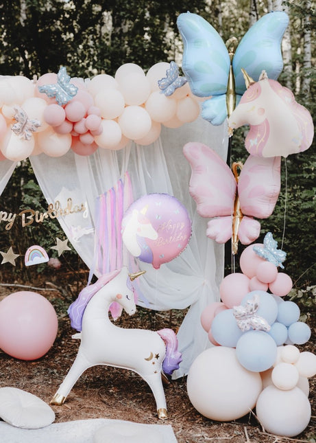 Folieballon rond Happy Birthday met eenhoorn, 35x35 cm, mix van Partydeco koop je bij Partywinkel