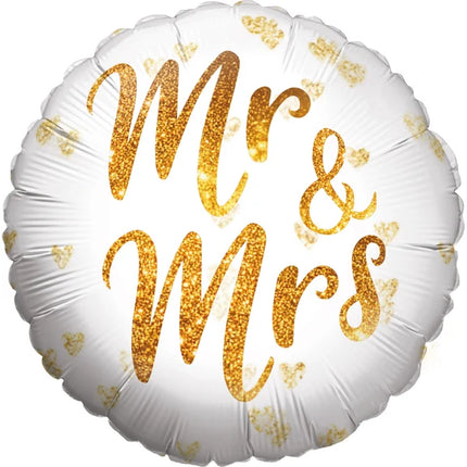 Palloncino a elio "Mr and Mrs" bianco e oro, vuoto, 45 cm